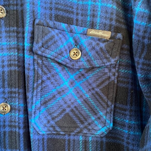 Eddie Bauer Mens Fleece Button Up Shirt, Long Sleeve, Blue/Black Plaid, Size 2XL - Picture 5 of 12